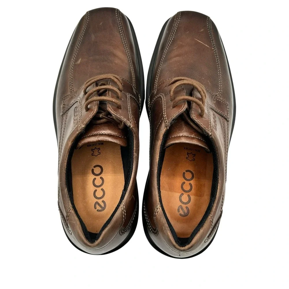 ECCO Men Brown Leather Derby Square Toe Lace Up Dress Shoes Comfort Size 40 US 6